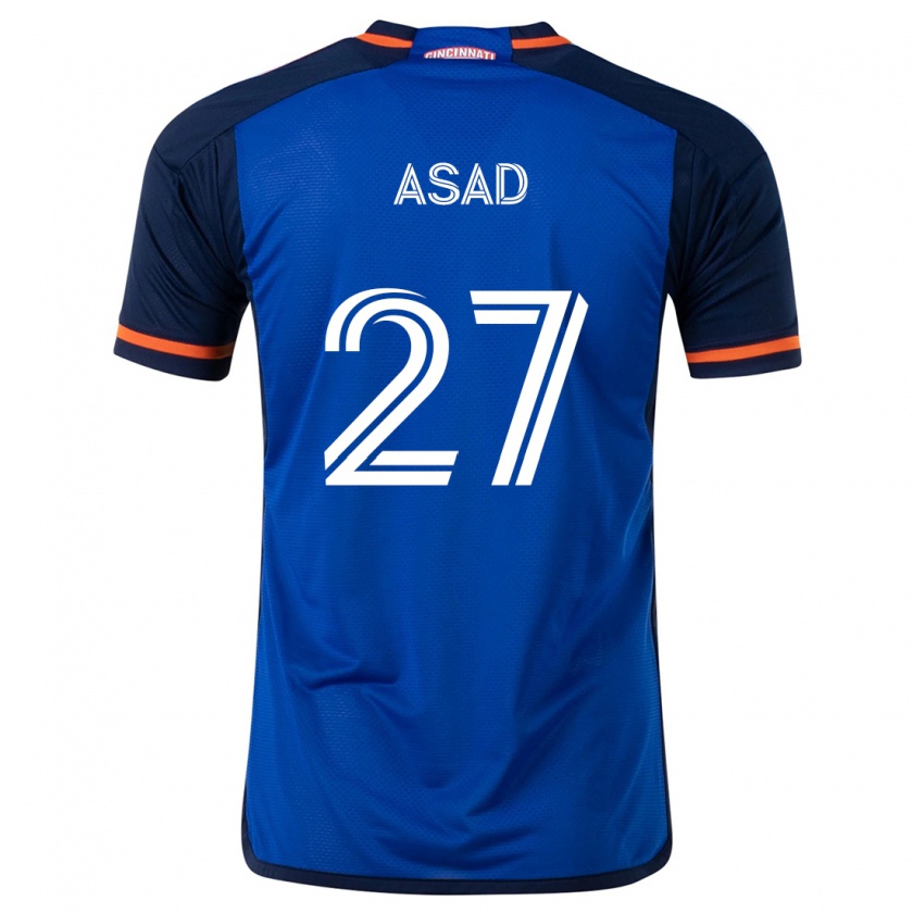 Kandiny Enfant Maillot Yamil Asad #27 Bleu Blanc Tenues Domicile 2024/25 T-Shirt