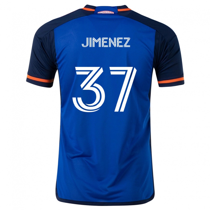 Kandiny Enfant Maillot Stiven Jimenez #37 Bleu Blanc Tenues Domicile 2024/25 T-Shirt