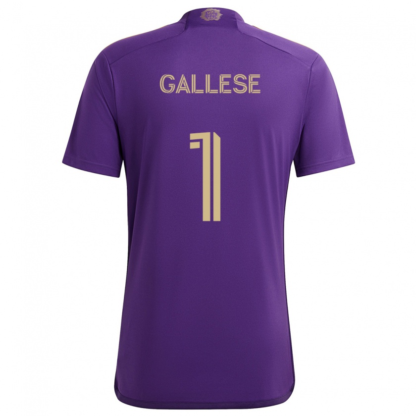 Kandiny Enfant Maillot Pedro Gallese #1 Violet Jaune Tenues Domicile 2024/25 T-Shirt