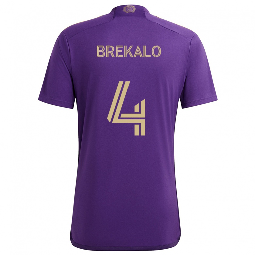 Kandiny Enfant Maillot David Brekalo #4 Violet Jaune Tenues Domicile 2024/25 T-Shirt