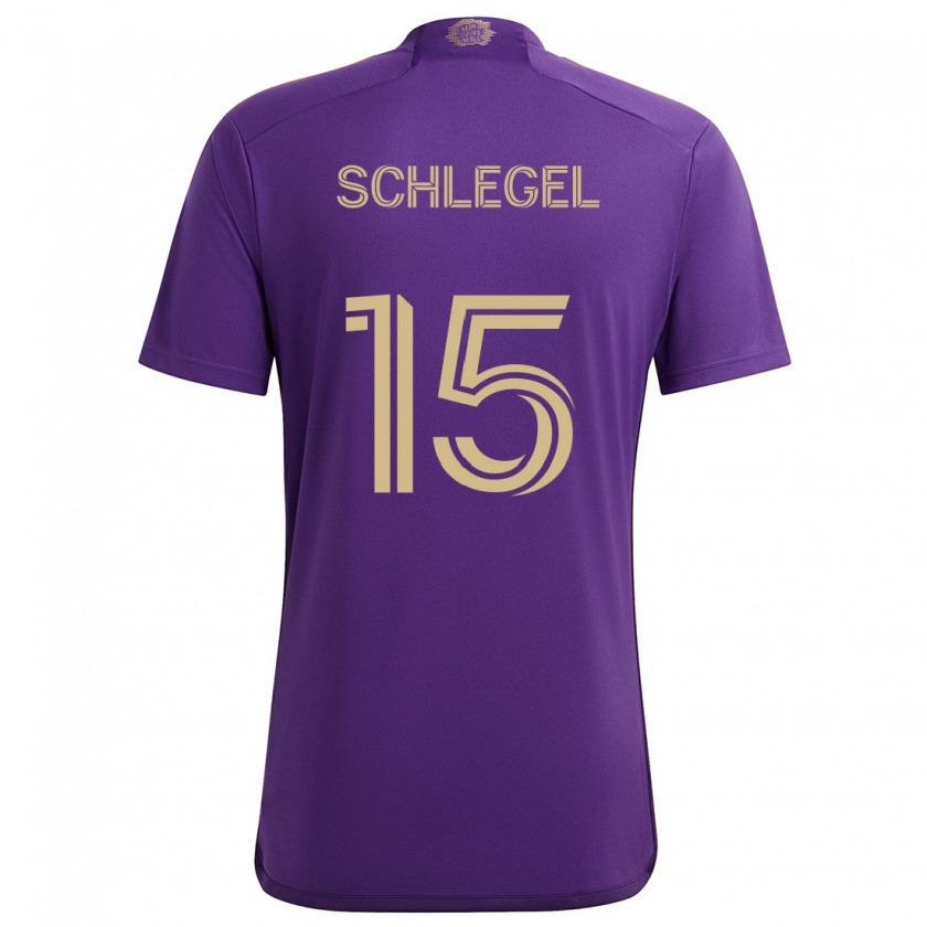 Kandiny Enfant Maillot Rodrigo Schlegel #15 Violet Jaune Tenues Domicile 2024/25 T-Shirt