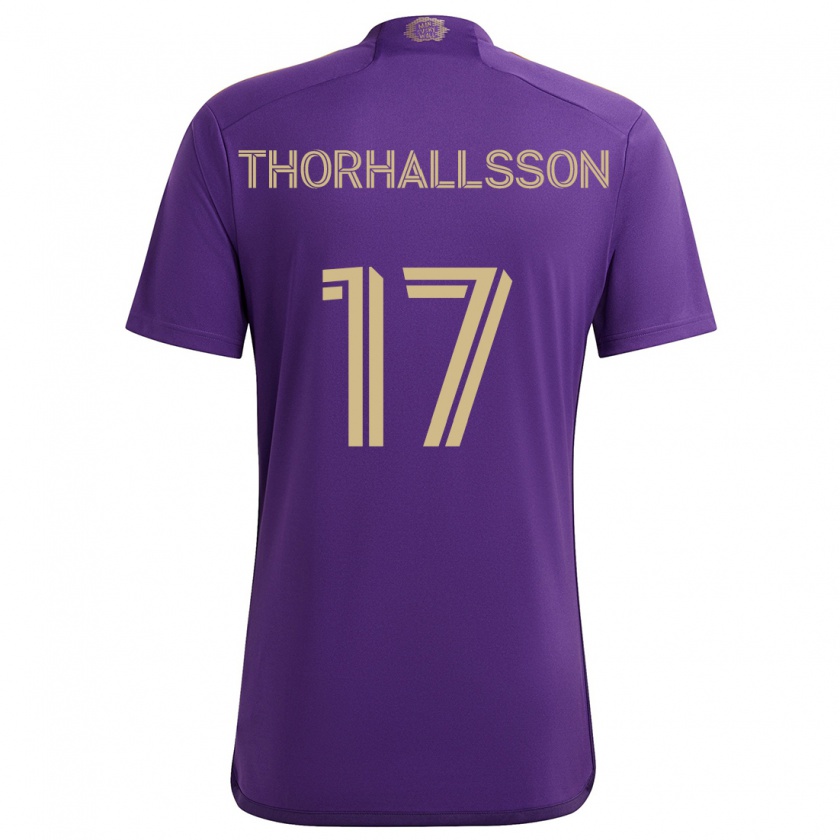 Kandiny Enfant Maillot Dagur Dan Thórhallsson #17 Violet Jaune Tenues Domicile 2024/25 T-Shirt