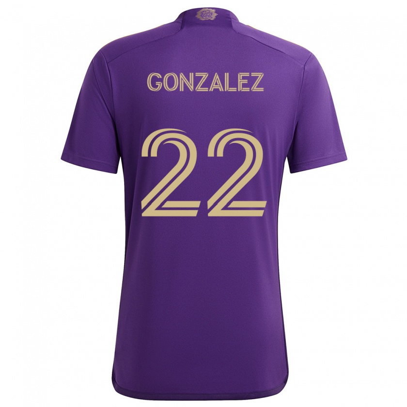 Kandiny Enfant Maillot Gastón González #22 Violet Jaune Tenues Domicile 2024/25 T-Shirt