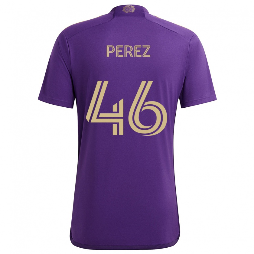 Kandiny Enfant Maillot Franco Pérez #46 Violet Jaune Tenues Domicile 2024/25 T-Shirt