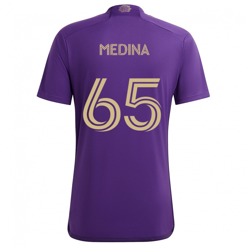 Kandiny Enfant Maillot Cristian Medina #65 Violet Jaune Tenues Domicile 2024/25 T-Shirt