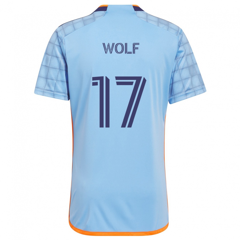 Kandiny Enfant Maillot Hannes Wolf #17 Bleu Orange Tenues Domicile 2024/25 T-Shirt