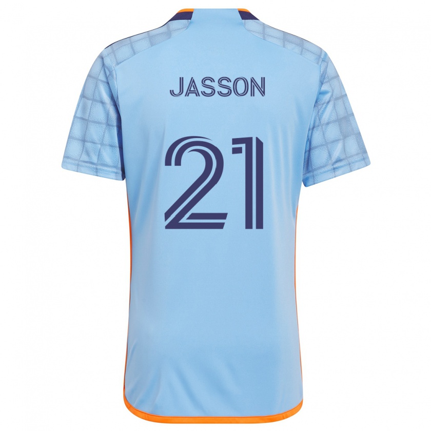 Kandiny Enfant Maillot Andres Jasson #21 Bleu Orange Tenues Domicile 2024/25 T-Shirt