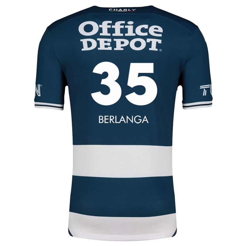 Kandiny Enfant Maillot Jorge Berlanga #35 Bleu Blanc Tenues Domicile 2024/25 T-Shirt