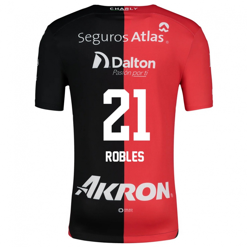 Kandiny Enfant Maillot Carlos Robles #21 Rouge Noir Tenues Domicile 2024/25 T-Shirt