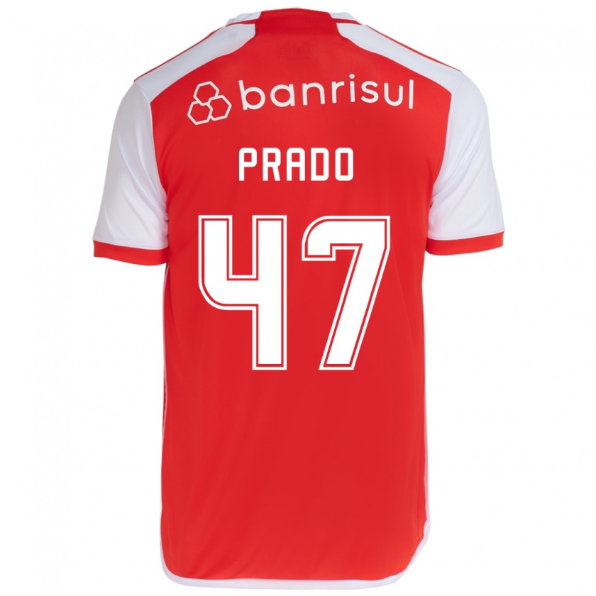 Kandiny Enfant Maillot Gustavo Prado #47 Rouge Blanc Tenues Domicile 2024/25 T-Shirt