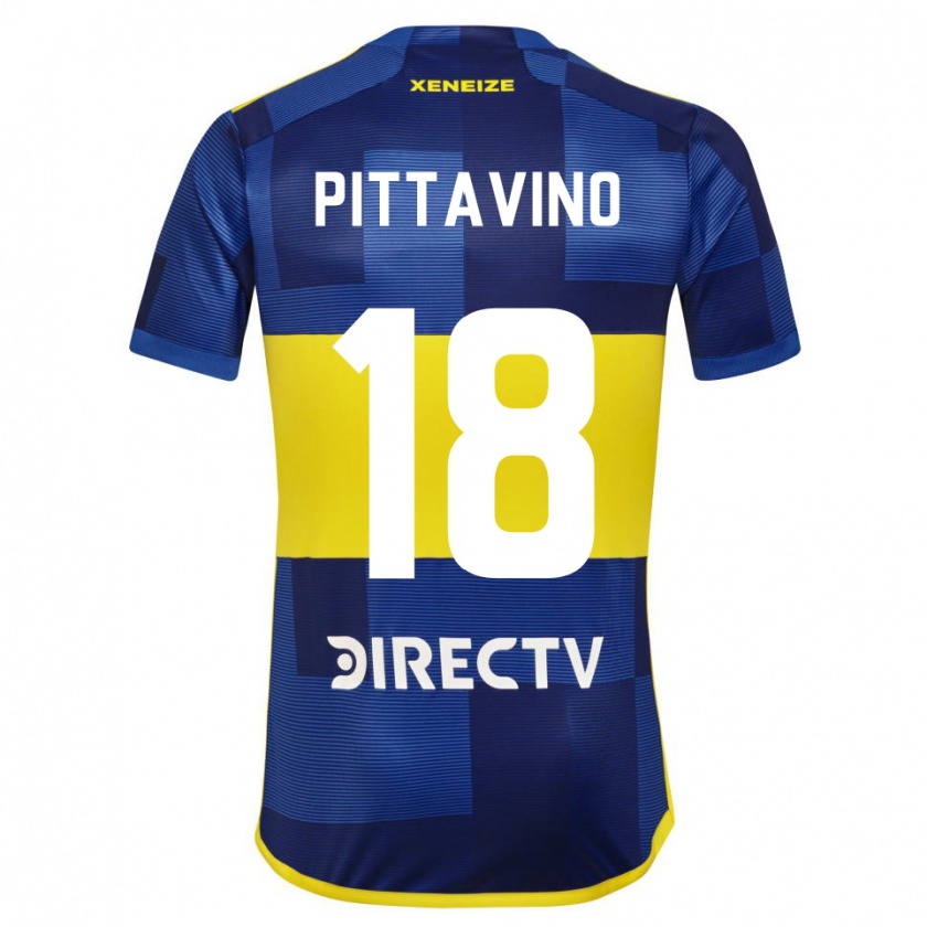 Kandiny Enfant Maillot Rodrigo Pittavino #18 Bleu Jaune Tenues Domicile 2024/25 T-Shirt