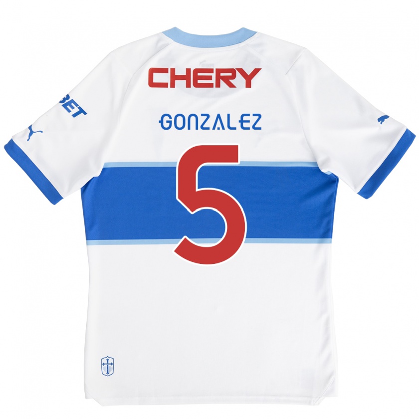 Kandiny Enfant Maillot Daniel González #5 Blanc Bleu Tenues Domicile 2024/25 T-Shirt