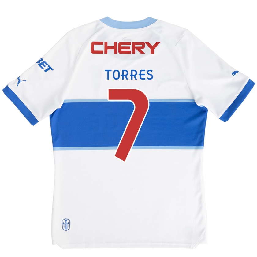 Kandiny Enfant Maillot Joaquín Torres #7 Blanc Bleu Tenues Domicile 2024/25 T-Shirt