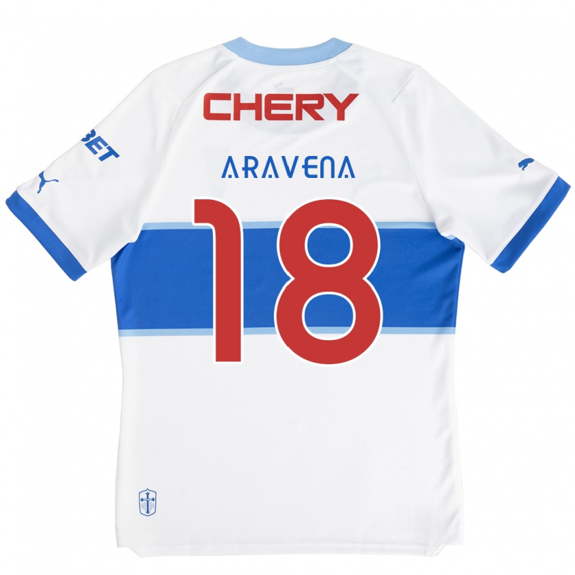 Kandiny Enfant Maillot Alexander Aravena #18 Blanc Bleu Tenues Domicile 2024/25 T-Shirt