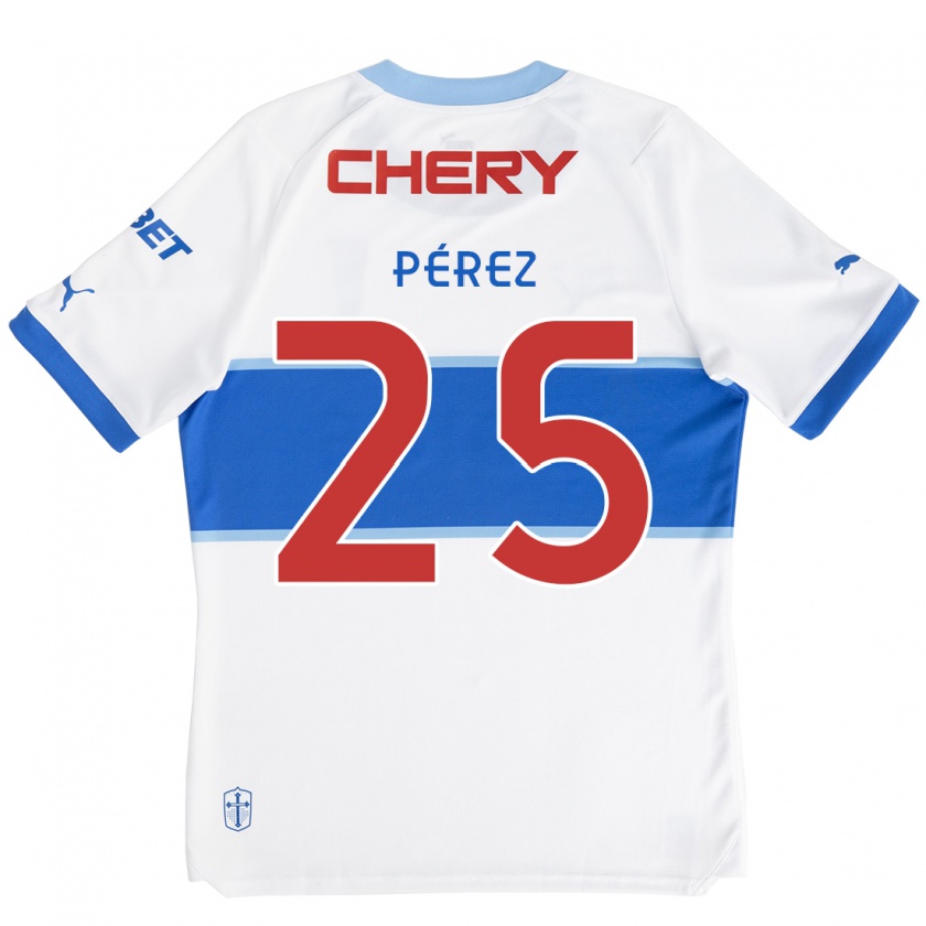 Kandiny Enfant Maillot Sebastián Pérez #25 Blanc Bleu Tenues Domicile 2024/25 T-Shirt