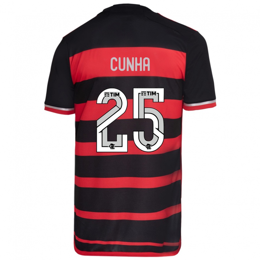 Kandiny Enfant Maillot Matheus Cunha #25 Rouge Noir Tenues Domicile 2024/25 T-Shirt