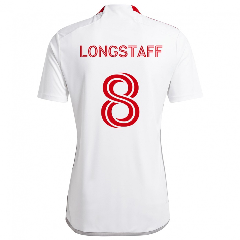 Kandiny Enfant Maillot Matty Longstaff #8 Blanc Rouge Tenues Extérieur 2024/25 T-Shirt