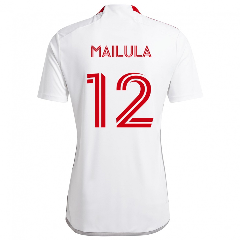 Kandiny Enfant Maillot Cassius Mailula #12 Blanc Rouge Tenues Extérieur 2024/25 T-Shirt