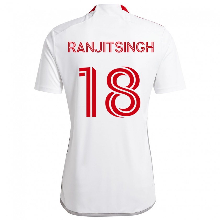 Kandiny Enfant Maillot Greg Ranjitsingh #18 Blanc Rouge Tenues Extérieur 2024/25 T-Shirt