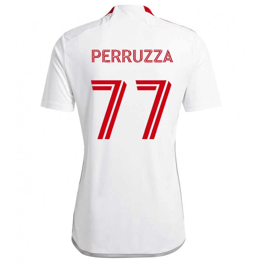 Kandiny Enfant Maillot Jordan Perruzza #77 Blanc Rouge Tenues Extérieur 2024/25 T-Shirt