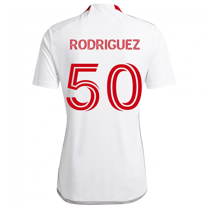 Kandiny Enfant Maillot Abraham Rodriguez #50 Blanc Rouge Tenues Extérieur 2024/25 T-Shirt