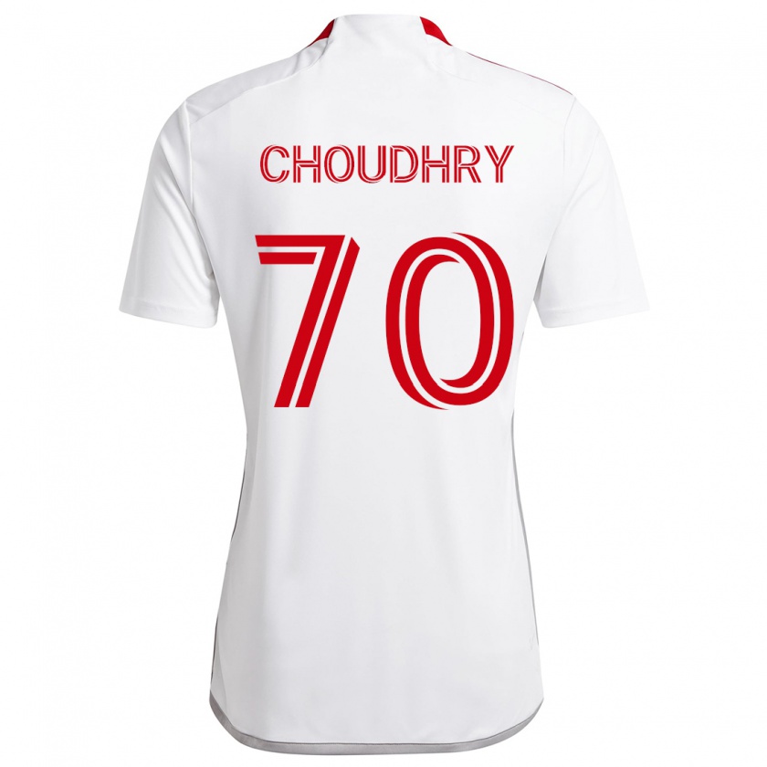 Kandiny Enfant Maillot Benjamin Choudhry #70 Blanc Rouge Tenues Extérieur 2024/25 T-Shirt