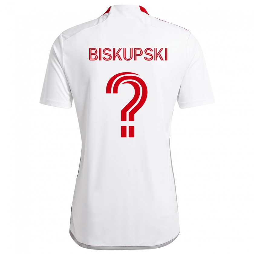 Kandiny Enfant Maillot Philip Biskupski #0 Blanc Rouge Tenues Extérieur 2024/25 T-Shirt