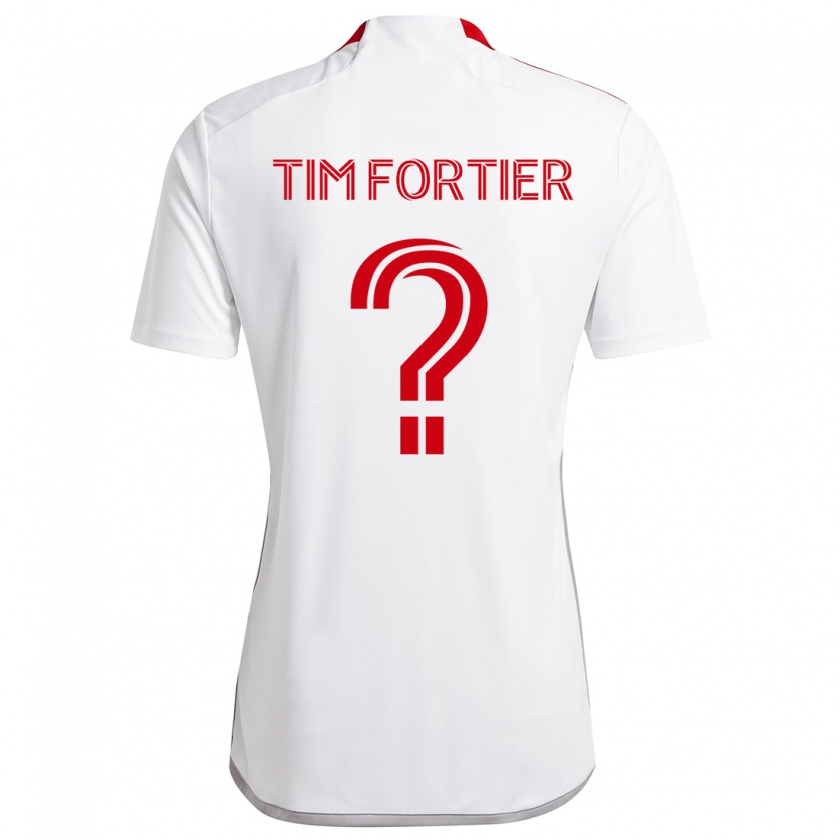 Kandiny Enfant Maillot Tim Fortier #0 Blanc Rouge Tenues Extérieur 2024/25 T-Shirt