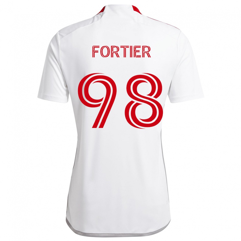 Kandiny Enfant Maillot Kristjan Fortier #98 Blanc Rouge Tenues Extérieur 2024/25 T-Shirt