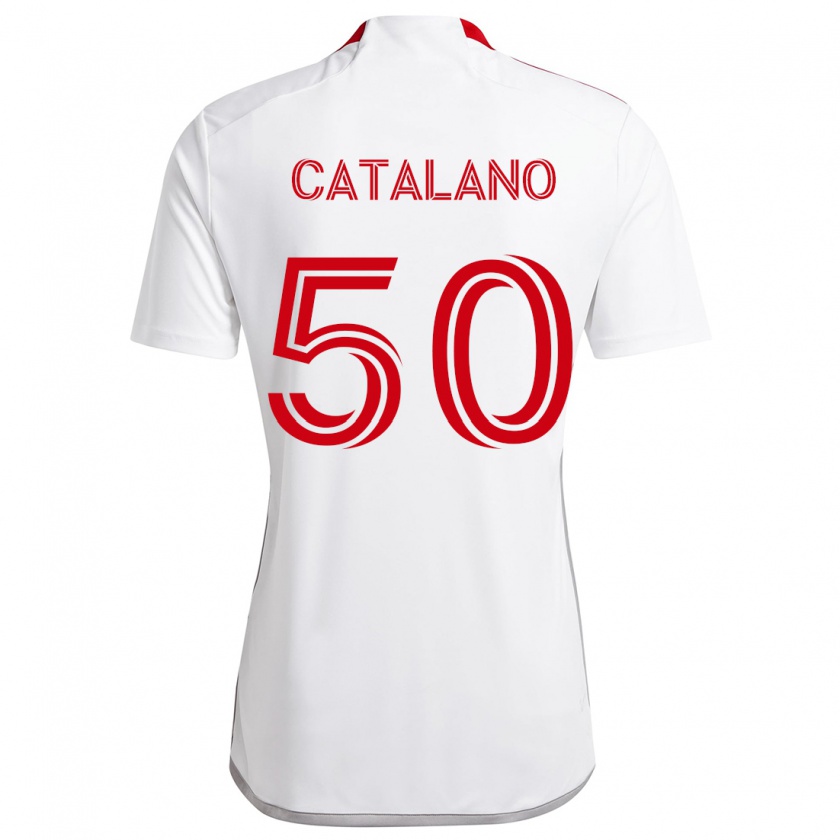 Kandiny Enfant Maillot Gianluca Catalano #50 Blanc Rouge Tenues Extérieur 2024/25 T-Shirt