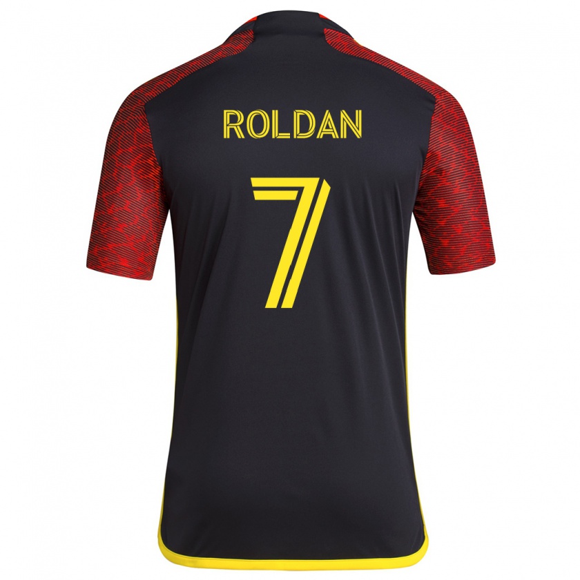 Kandiny Enfant Maillot Cristian Roldán #7 Rouge Noir Tenues Extérieur 2024/25 T-Shirt