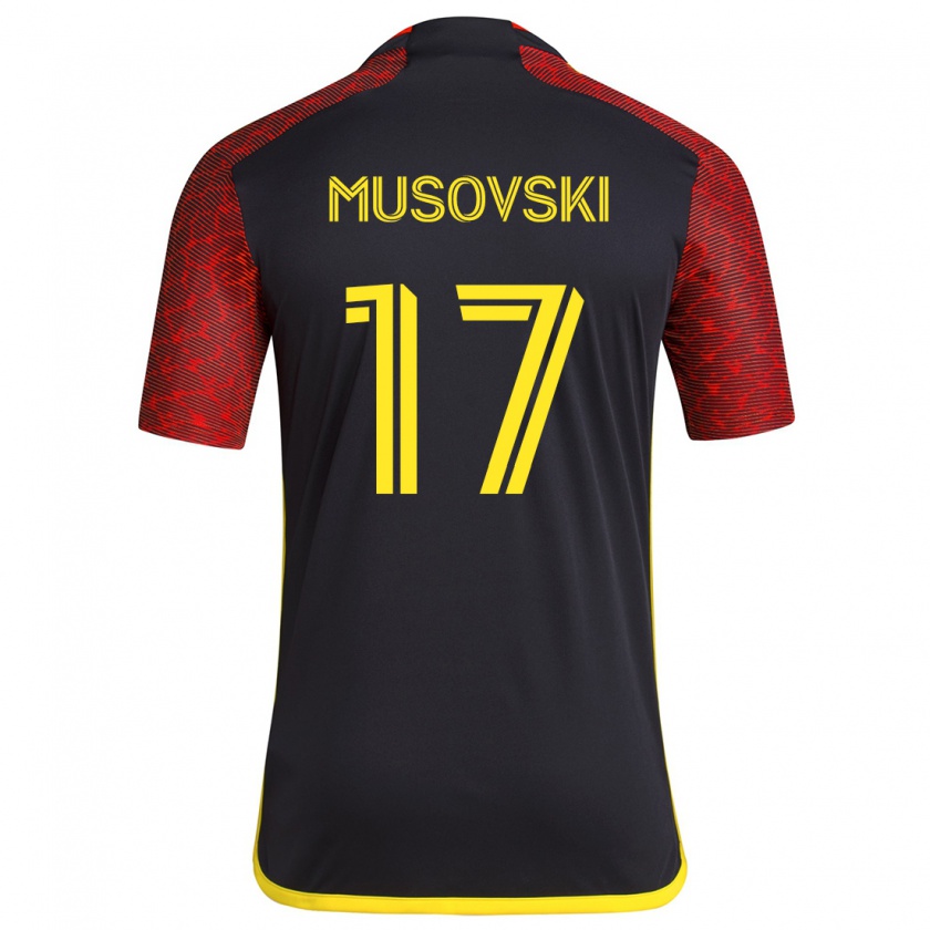 Kandiny Enfant Maillot Danny Musovski #17 Rouge Noir Tenues Extérieur 2024/25 T-Shirt