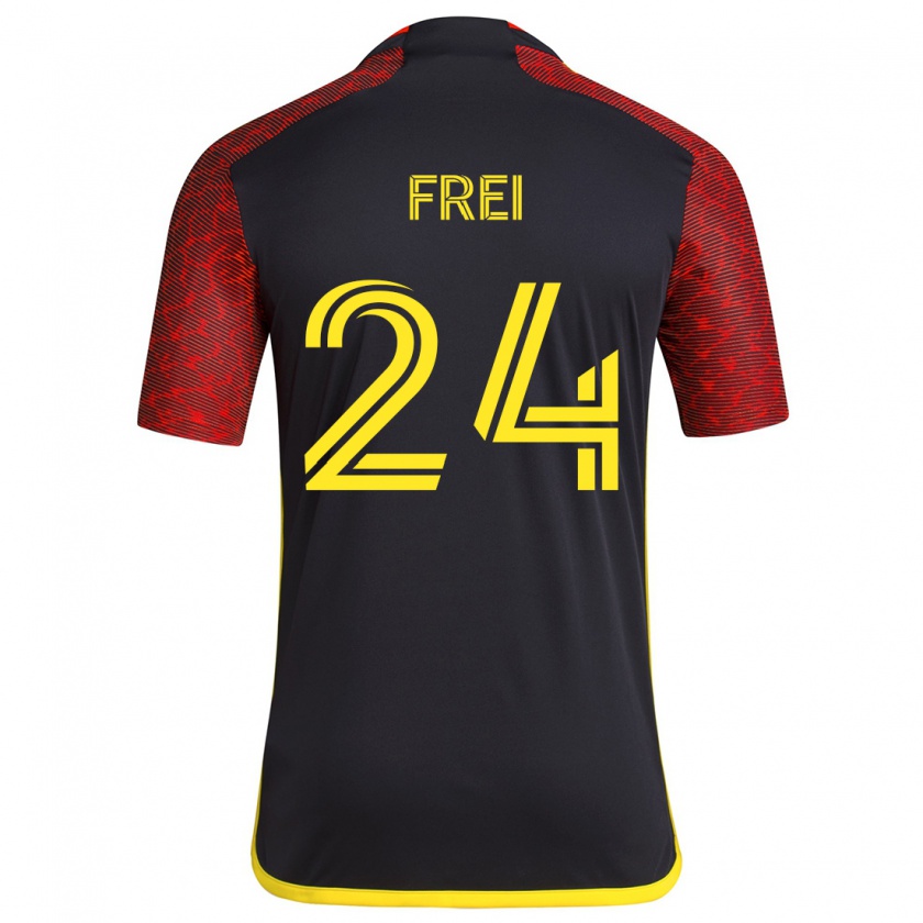 Kandiny Enfant Maillot Stefan Frei #24 Rouge Noir Tenues Extérieur 2024/25 T-Shirt