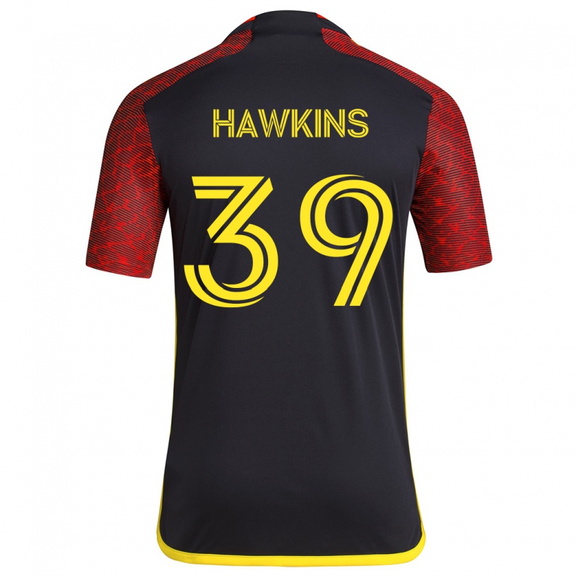 Kandiny Enfant Maillot Stuart Hawkins #39 Rouge Noir Tenues Extérieur 2024/25 T-Shirt