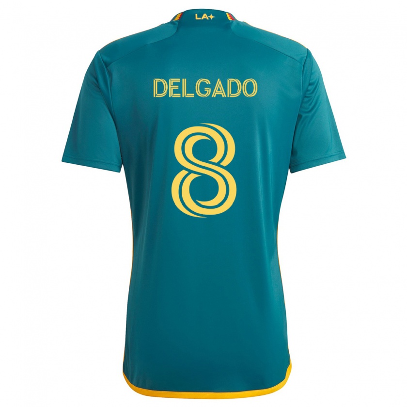 Kandiny Enfant Maillot Mark Delgado #8 Vert Jaune Tenues Extérieur 2024/25 T-Shirt