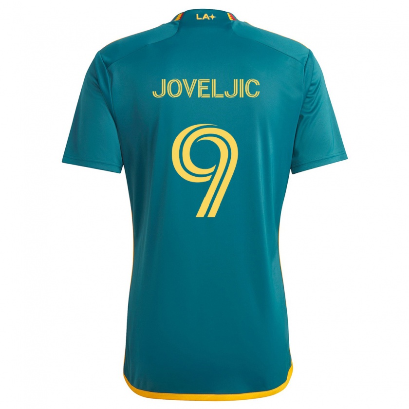 Kandiny Enfant Maillot Dejan Joveljic #9 Vert Jaune Tenues Extérieur 2024/25 T-Shirt