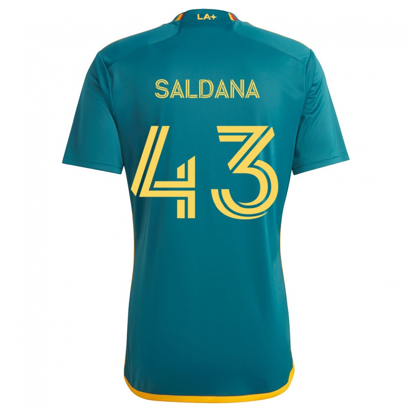 Kandiny Enfant Maillot Adam Saldaña #43 Vert Jaune Tenues Extérieur 2024/25 T-Shirt