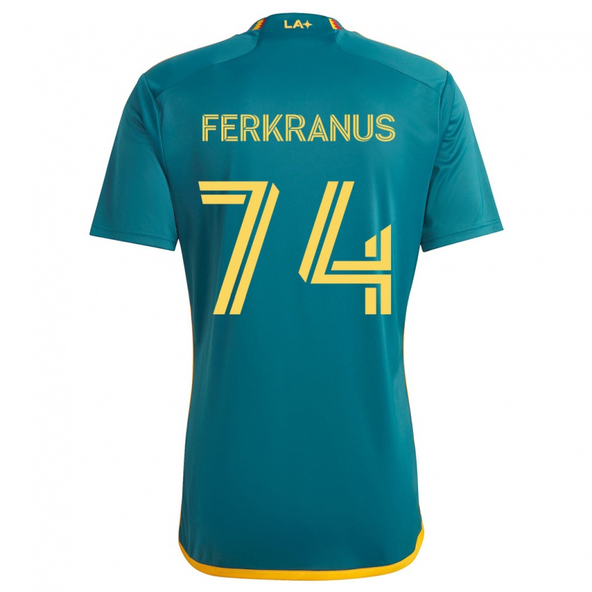 Kandiny Enfant Maillot Marcus Ferkranus #74 Vert Jaune Tenues Extérieur 2024/25 T-Shirt