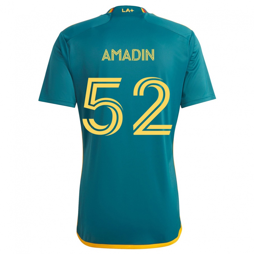 Kandiny Enfant Maillot Elijah Amadin #52 Vert Jaune Tenues Extérieur 2024/25 T-Shirt