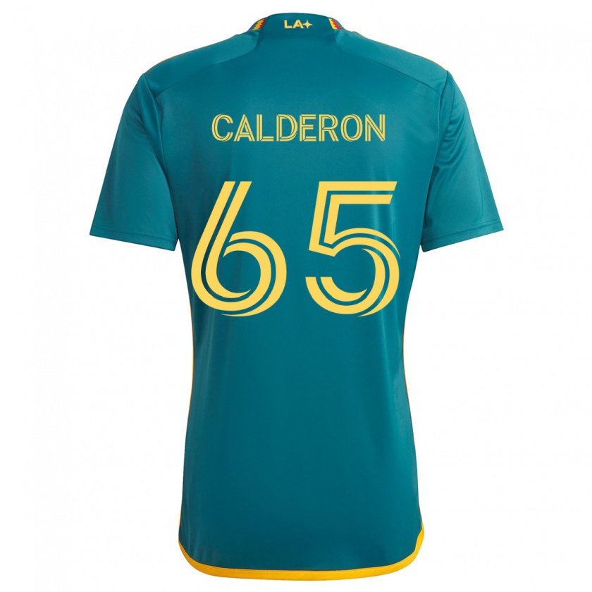 Kandiny Enfant Maillot Juan Calderón #65 Vert Jaune Tenues Extérieur 2024/25 T-Shirt