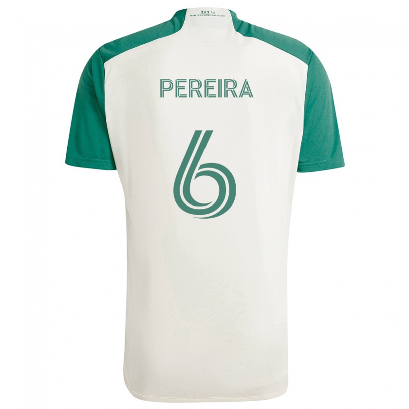 Kandiny Enfant Maillot Daniel Pereira #6 Couleurs Beiges Vert Tenues Extérieur 2024/25 T-Shirt