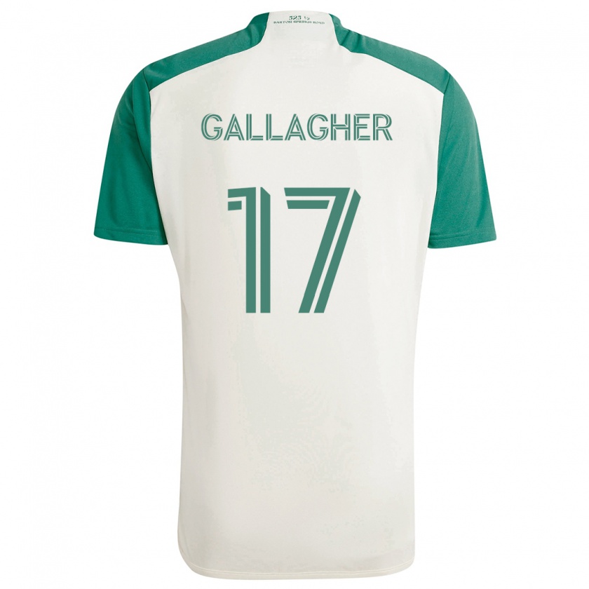 Kandiny Enfant Maillot Jon Gallagher #17 Couleurs Beiges Vert Tenues Extérieur 2024/25 T-Shirt