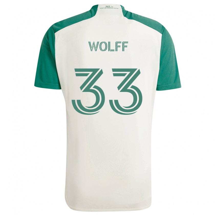 Kandiny Enfant Maillot Owen Wolff #33 Couleurs Beiges Vert Tenues Extérieur 2024/25 T-Shirt