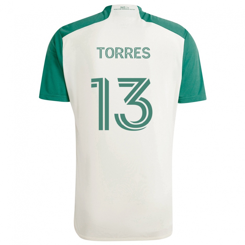 Kandiny Enfant Maillot Leo Torres #13 Couleurs Beiges Vert Tenues Extérieur 2024/25 T-Shirt