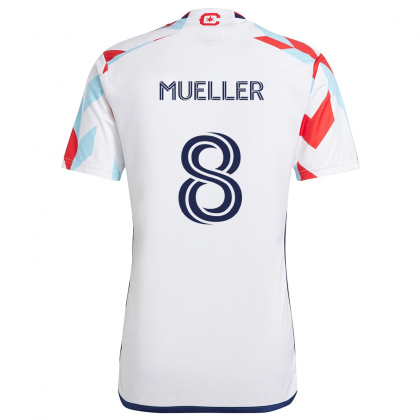 Kandiny Enfant Maillot Chris Mueller #8 Blanc Rouge Bleu Tenues Extérieur 2024/25 T-Shirt