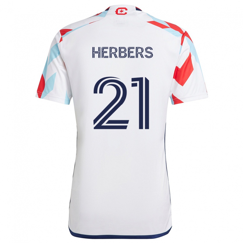 Kandiny Enfant Maillot Fabian Herbers #21 Blanc Rouge Bleu Tenues Extérieur 2024/25 T-Shirt