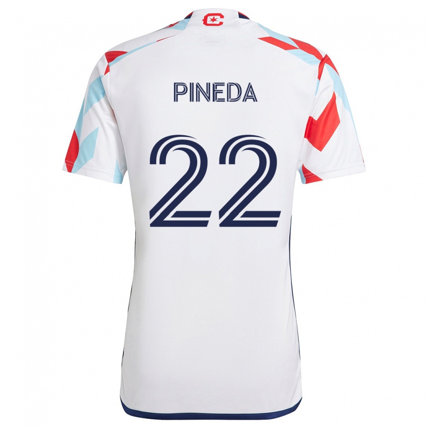 Kandiny Enfant Maillot Mauricio Pineda #22 Blanc Rouge Bleu Tenues Extérieur 2024/25 T-Shirt