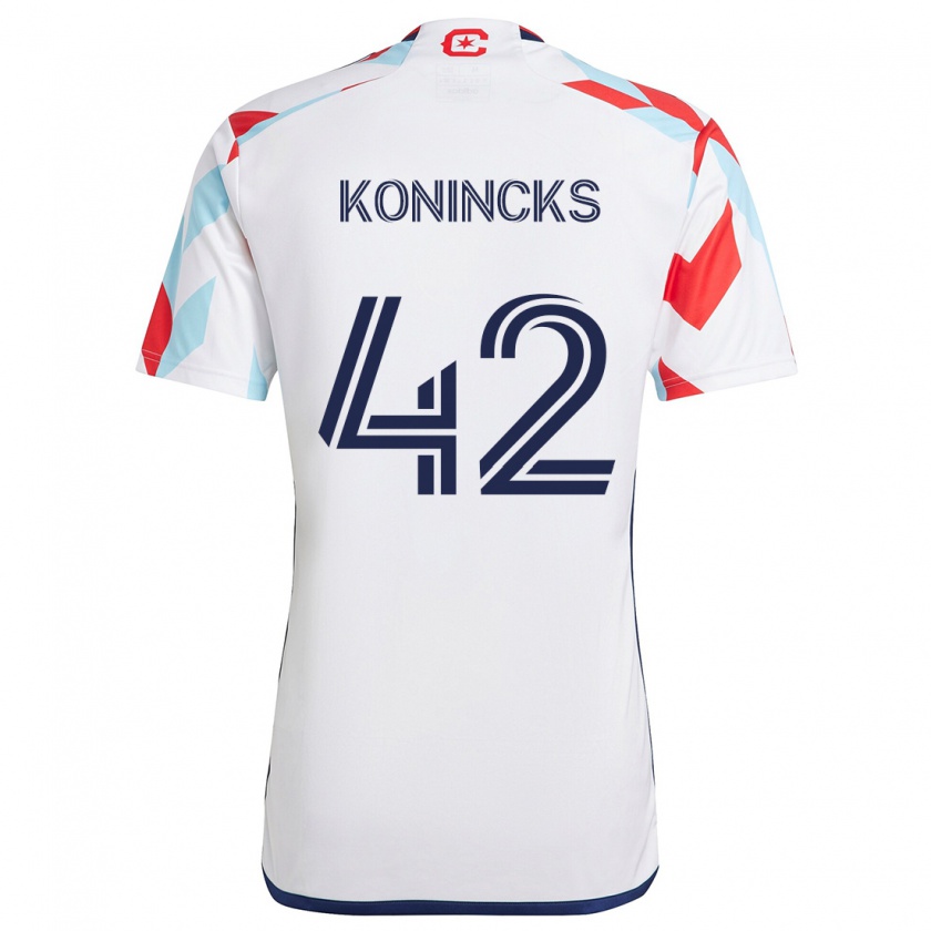 Kandiny Enfant Maillot Diego Konincks #42 Blanc Rouge Bleu Tenues Extérieur 2024/25 T-Shirt