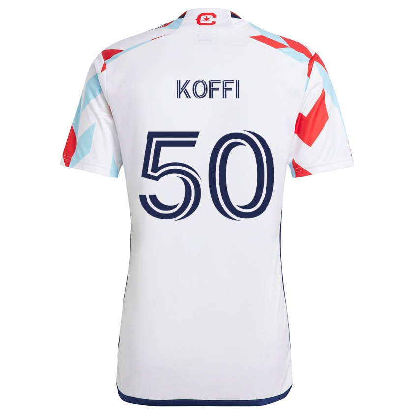 Kandiny Enfant Maillot Christian Koffi #50 Blanc Rouge Bleu Tenues Extérieur 2024/25 T-Shirt