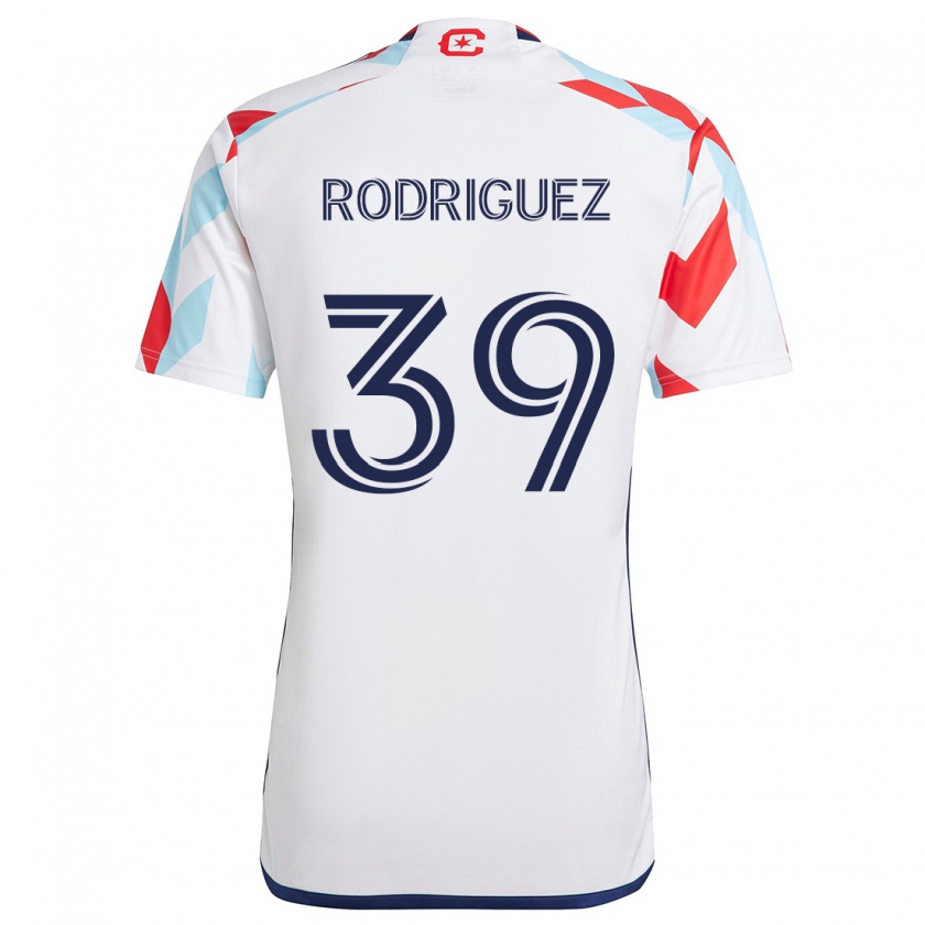 Kandiny Enfant Maillot Allan Rodriguez #39 Blanc Rouge Bleu Tenues Extérieur 2024/25 T-Shirt